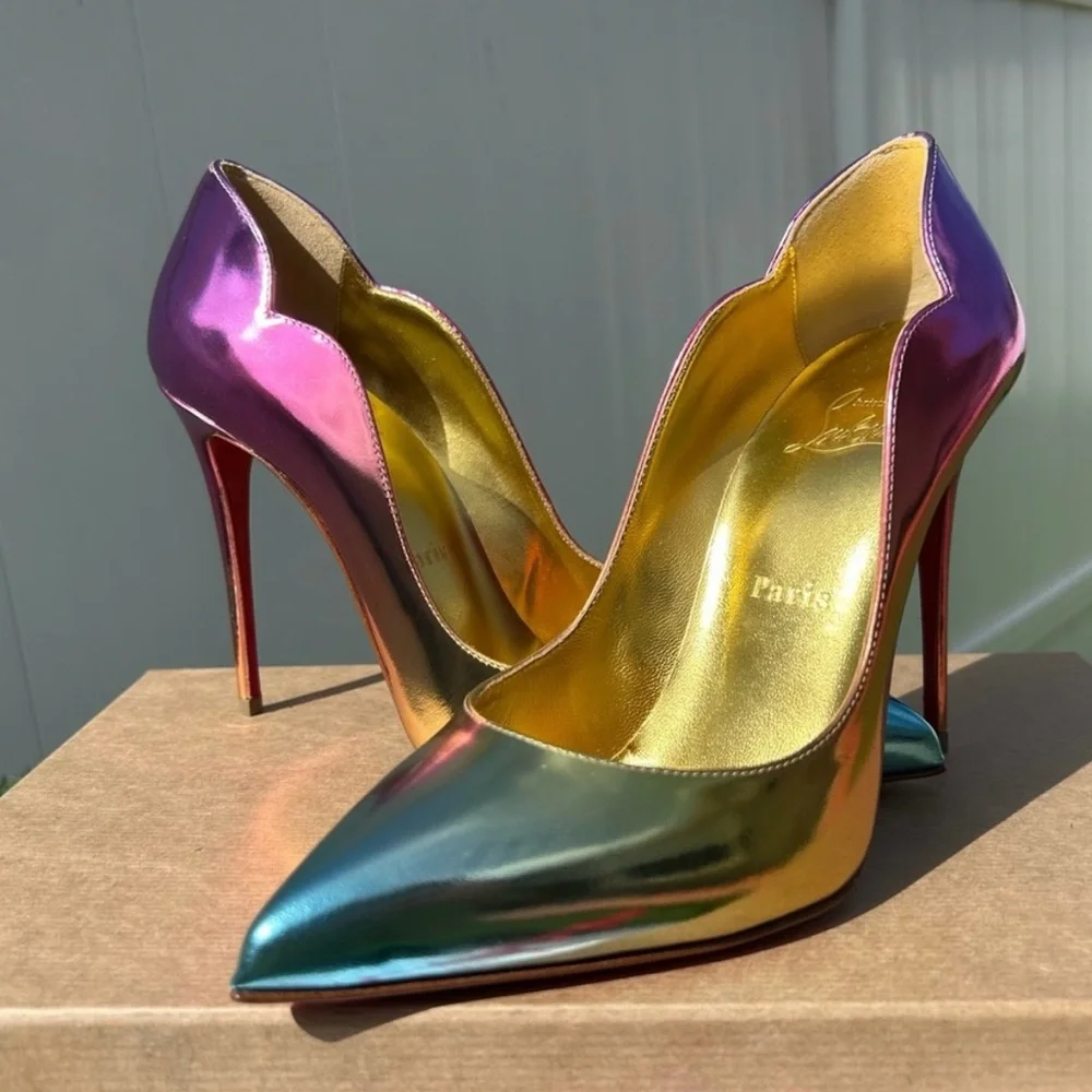 BRAND NEW Christian Louboutin Metallic Purple and Gold Heels - Picture 5 of 6